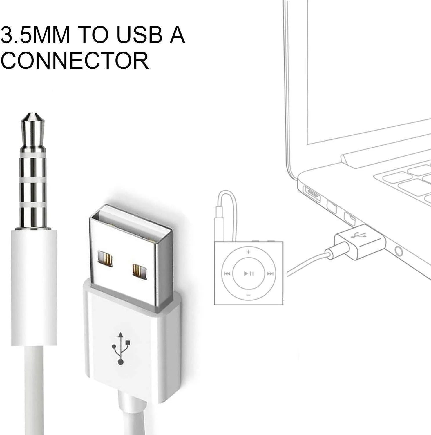 White 18cm USB 2.0 to 3.5mm AUX audio converter cable for car stereo with male jack and female USB connectors