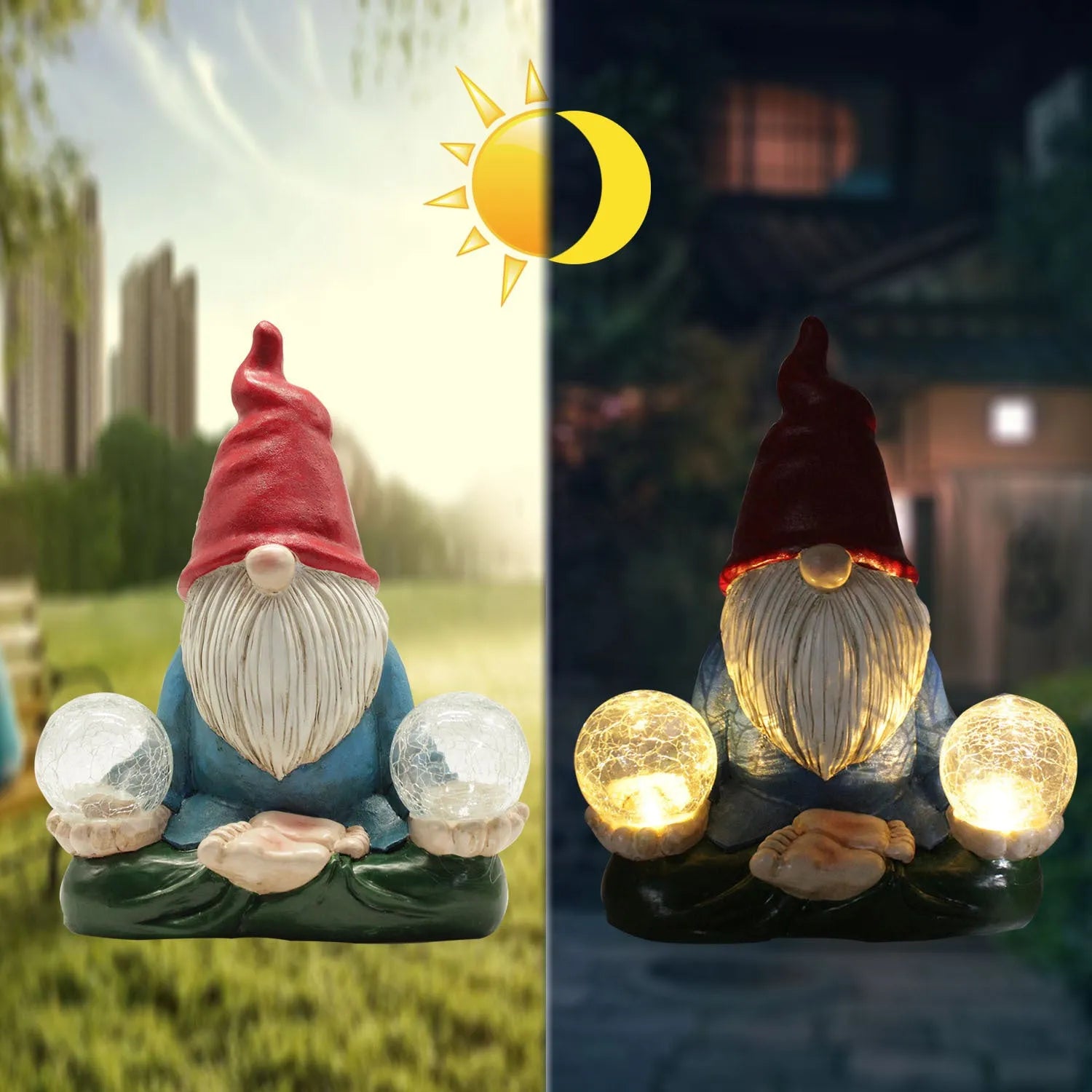 Solar LED resin dwarf doll garden statue with faceless old man design for outdoor decoration