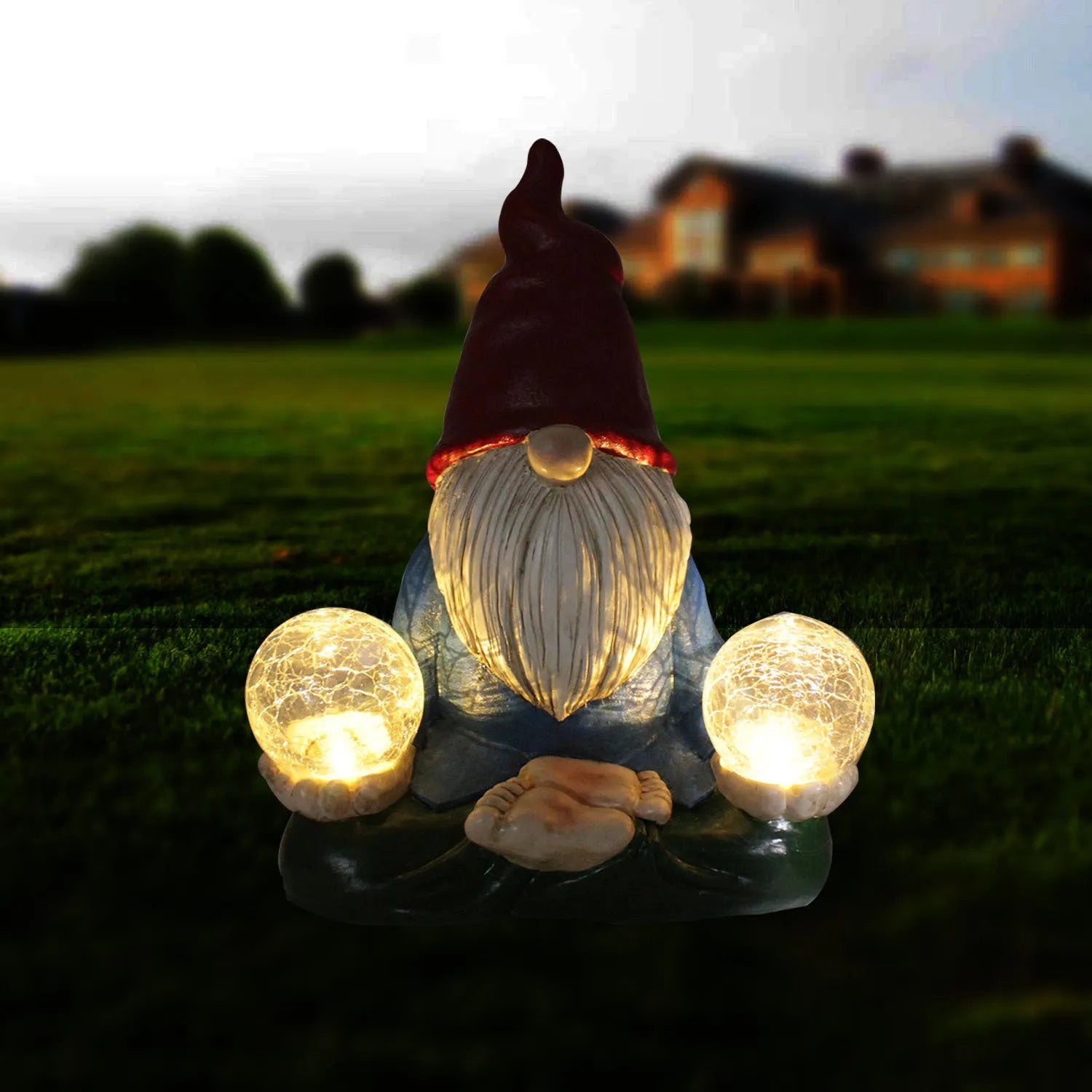 Solar LED resin dwarf doll garden statue with faceless old man design for outdoor decoration