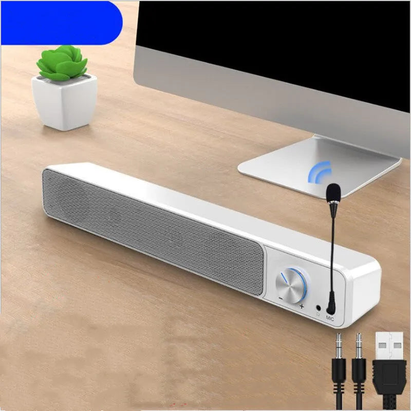 Computer desktop wired speaker with 2.0 channel audio in black or white ABS PC construction