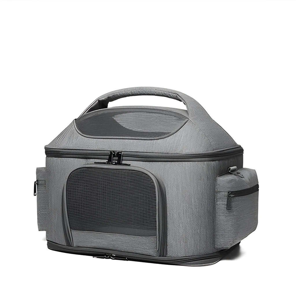 Portable linen pet cat bag, size M, 42x34x30cm, grey or green, shoulder and crossbody carrier