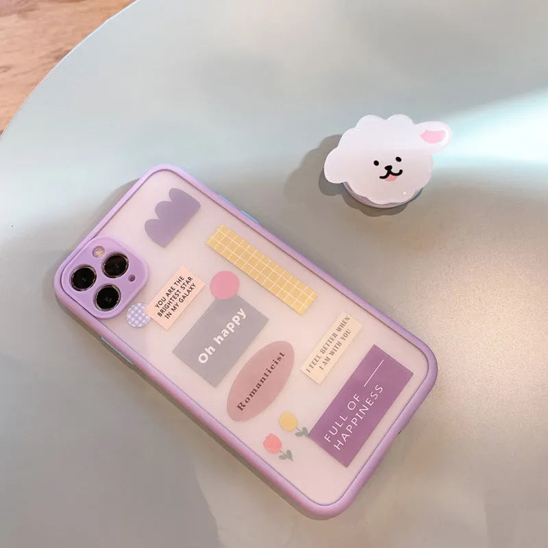 Frosted painted TPU mobile phone case with a flip-out stand, shown on the back of an iPhone.