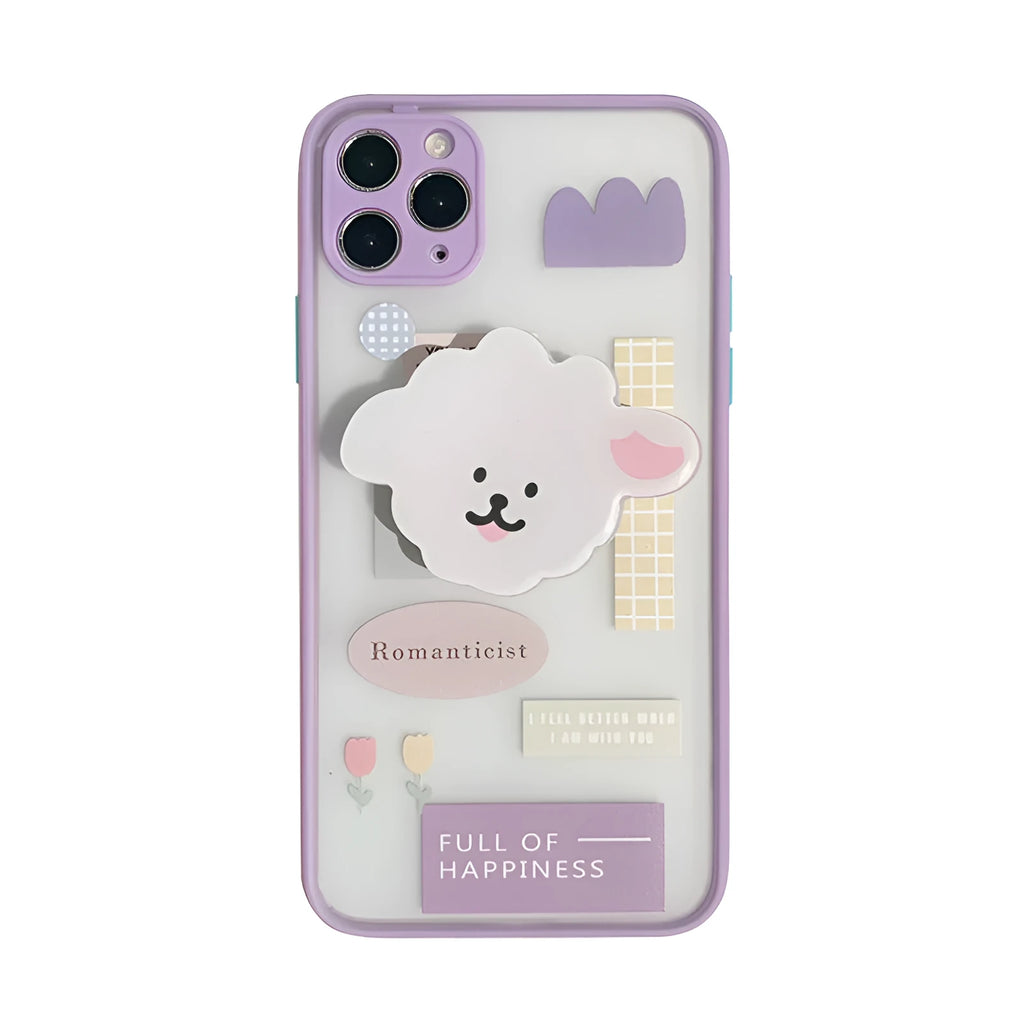 Frosted painted TPU mobile phone case with a flip-out stand, shown on the back of an iPhone.