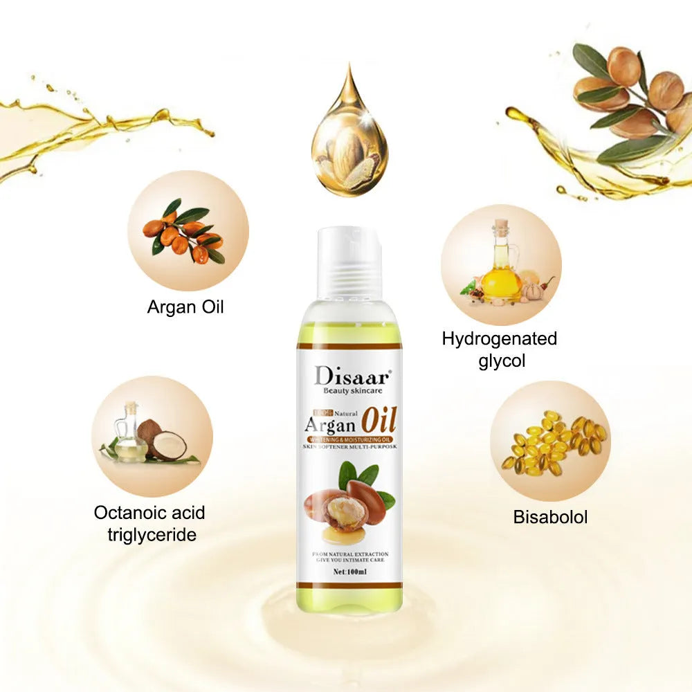 Body moisturizing oil 100g/ml argan oil emollient for face and body massage, white, anti frizz