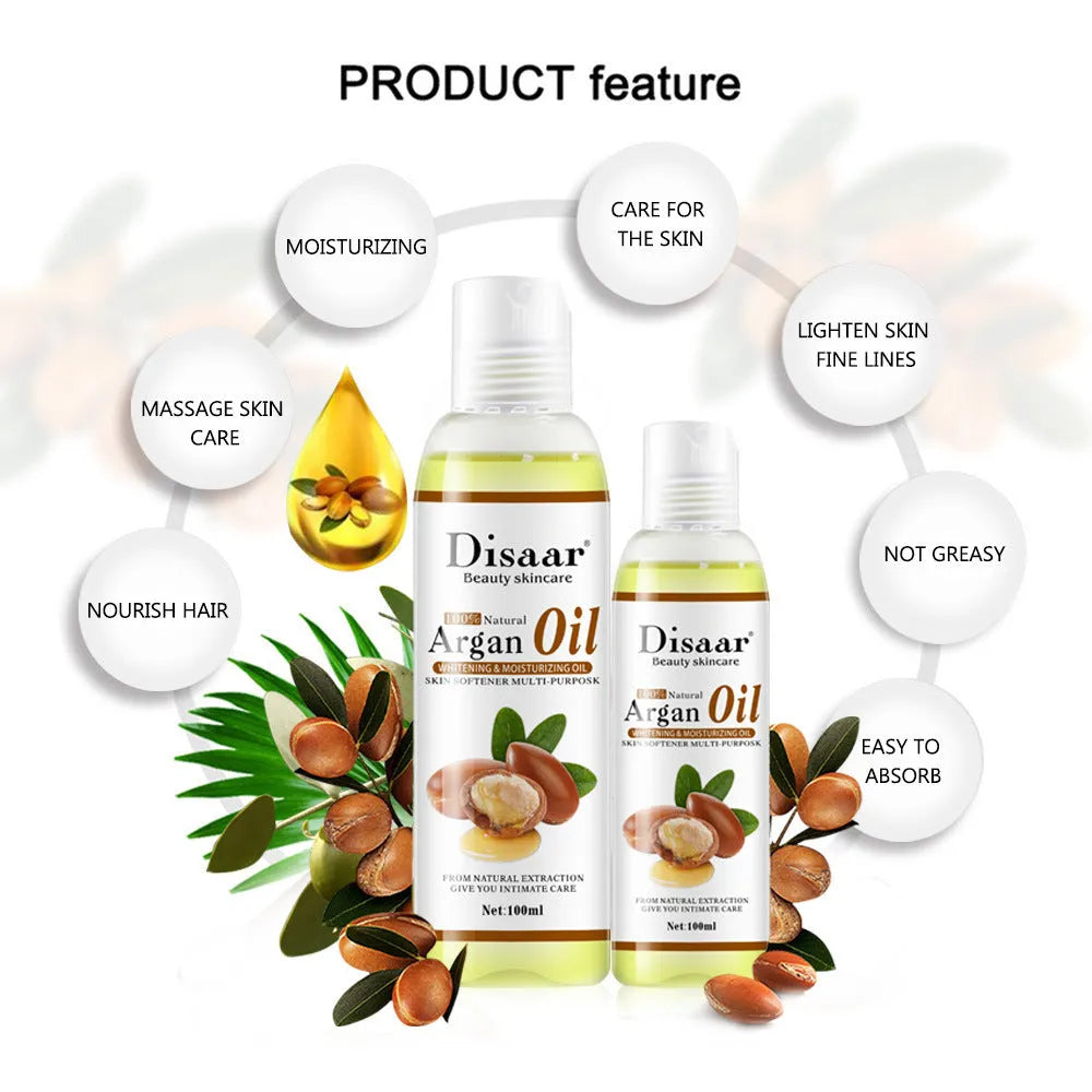 Body moisturizing oil 100g/ml argan oil emollient for face and body massage, white, anti frizz