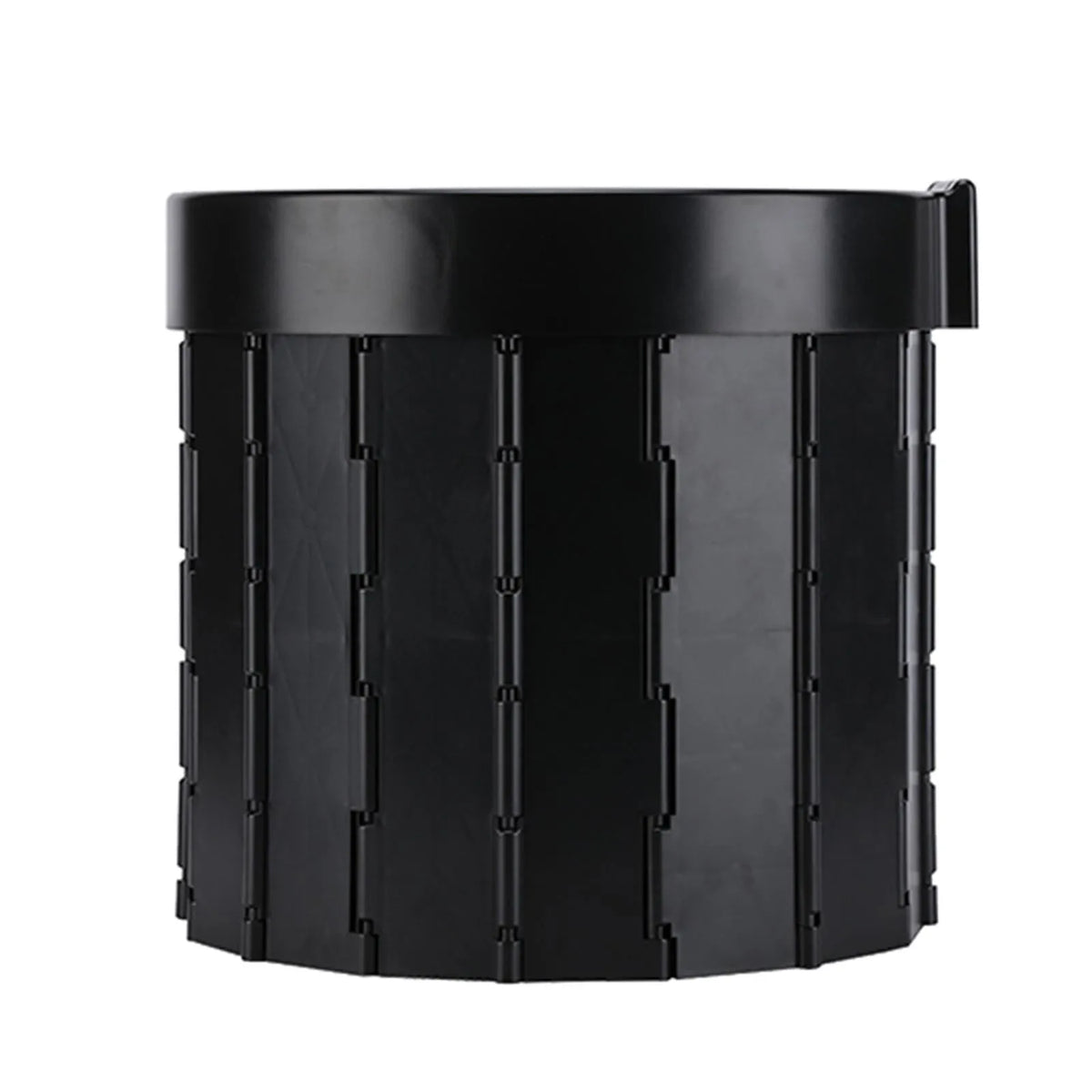 Portable car folding toilet in grey, oval shape, folded for storage