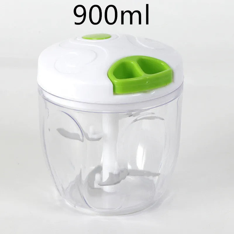 Green manual kitchen chopper with three stainless steel blades and 500ml capacity bowl