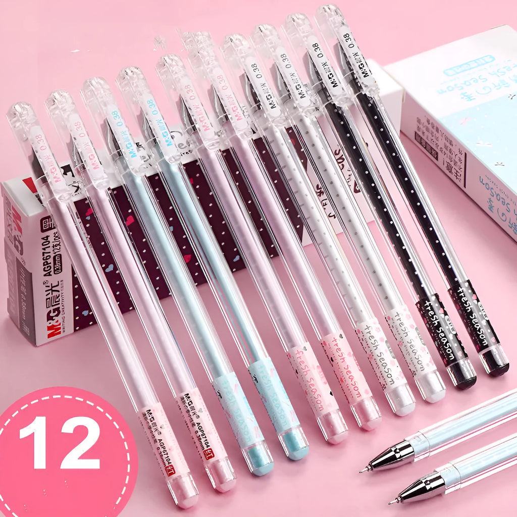 Chenguang cute cartoon syringe-style neutral pen in black, blue, and pink colours.