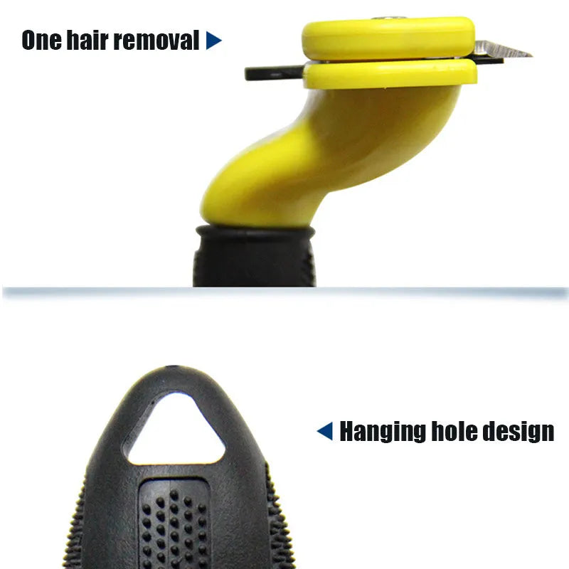 Solid yellow stainless steel pet grooming comb for dogs and cats, available in L M and S sizes