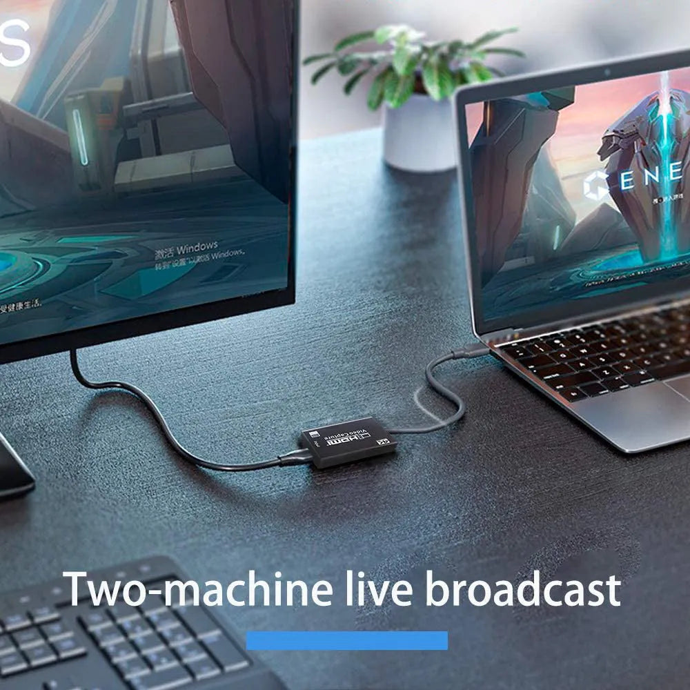 Black HDMI capture card with USB connector for 1080P game live broadcast streaming