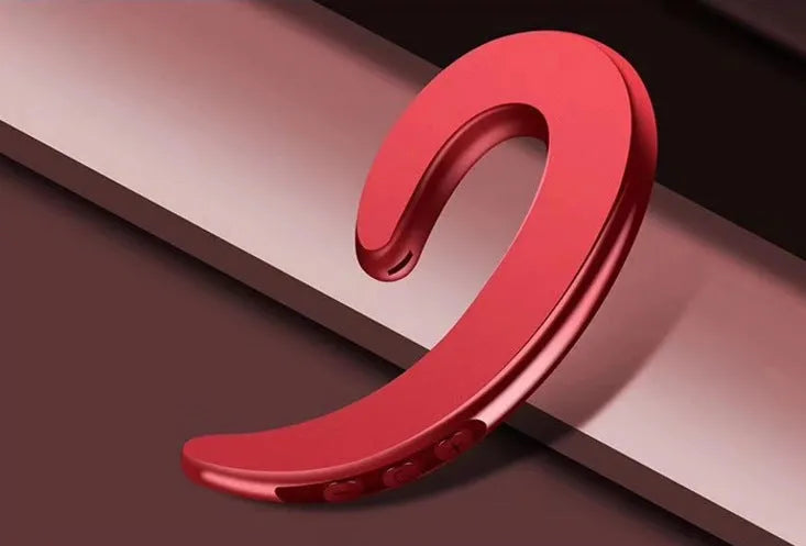 Black Bluetooth ear-hook earphones shown with ear-hook design and wireless connectivity.