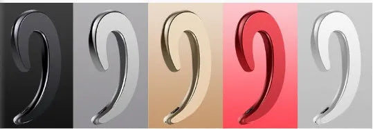 Black Bluetooth ear-hook earphones shown with ear-hook design and wireless connectivity.
