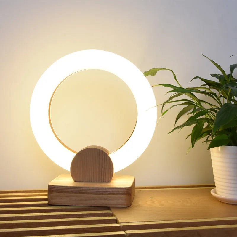 Wooden art circular chandelier LED ceiling light with acrylic shade in Nordic style design
