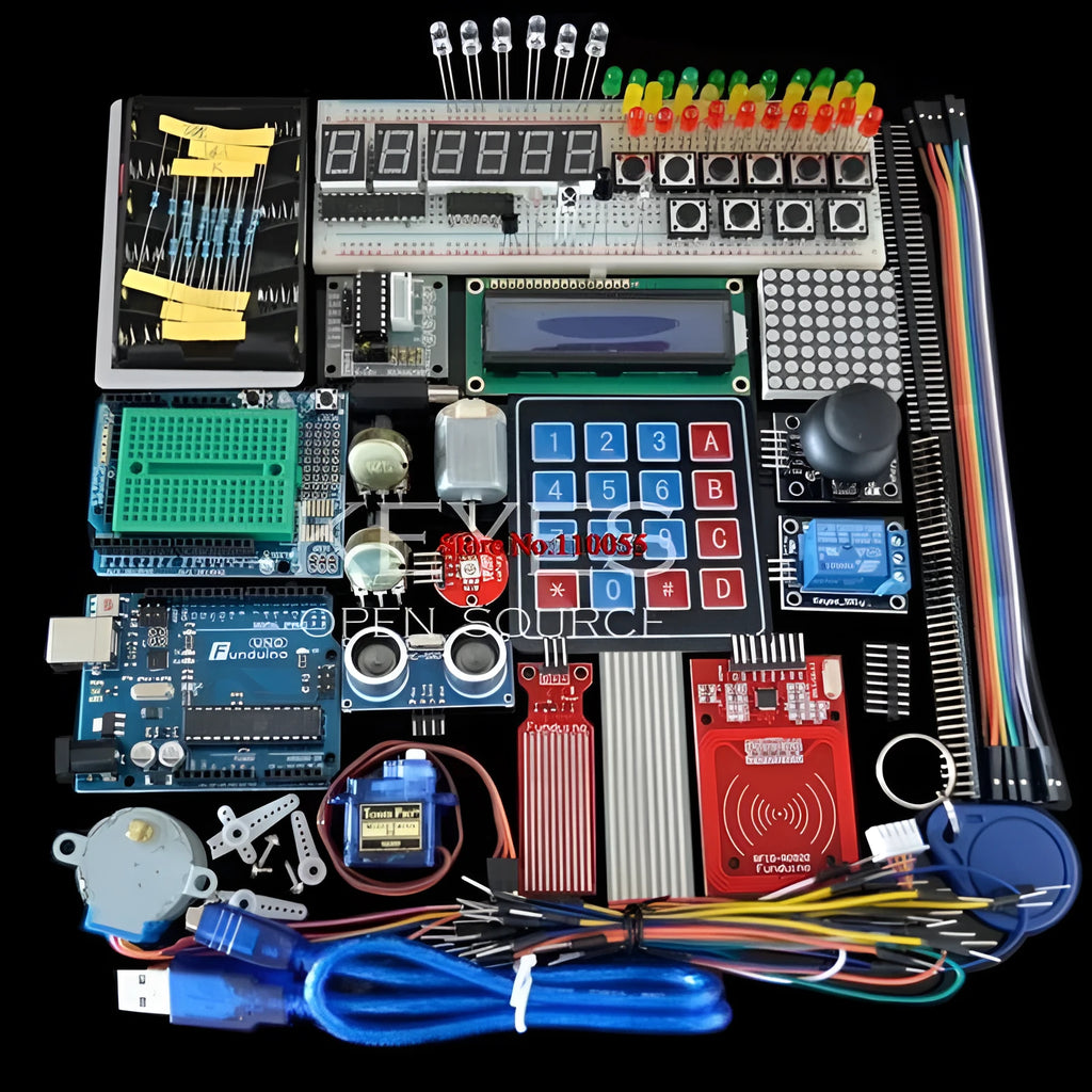 Arduino Uno R3 starter kit with RFID sensor in white plastic storage box