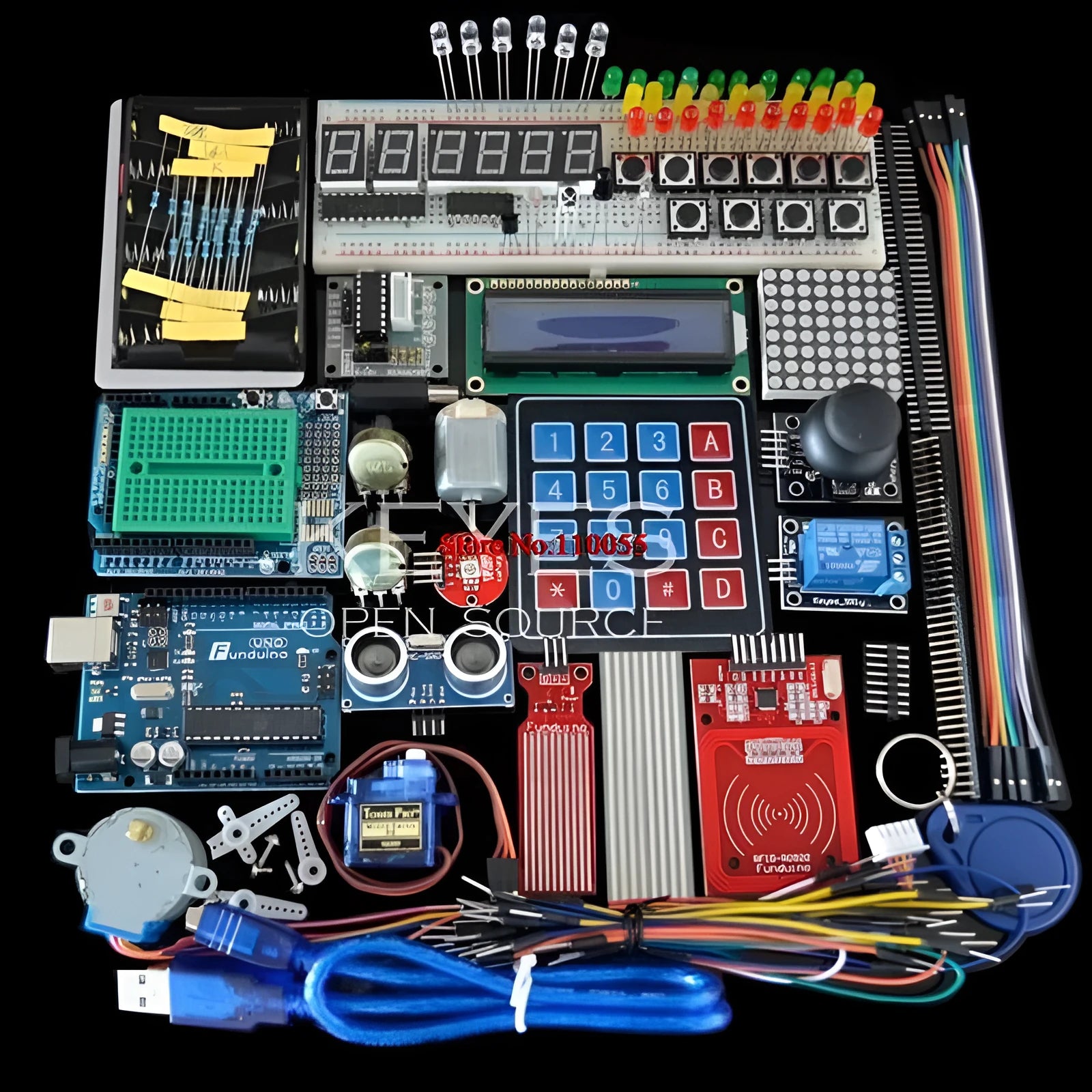 Arduino Uno R3 starter kit with RFID sensor in white plastic storage box