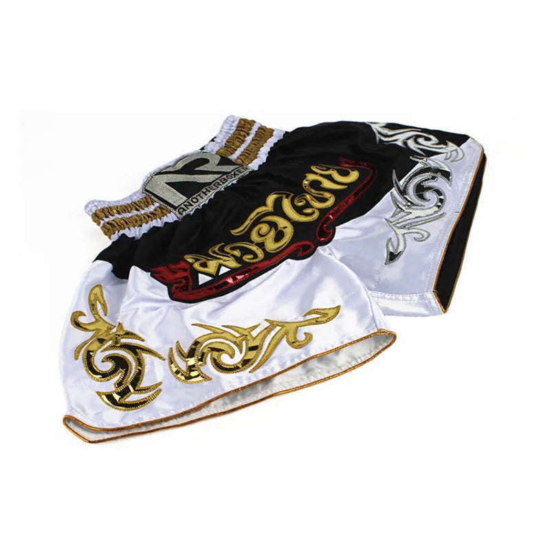 Black boxing sanda training shorts for adults unisex nylon polyester lining