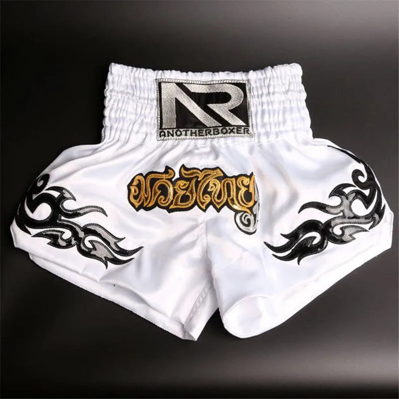 Black boxing sanda training shorts for adults unisex nylon polyester lining