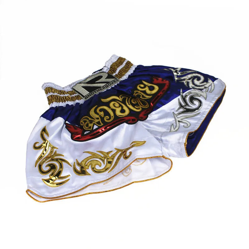 Black boxing sanda training shorts for adults unisex nylon polyester lining