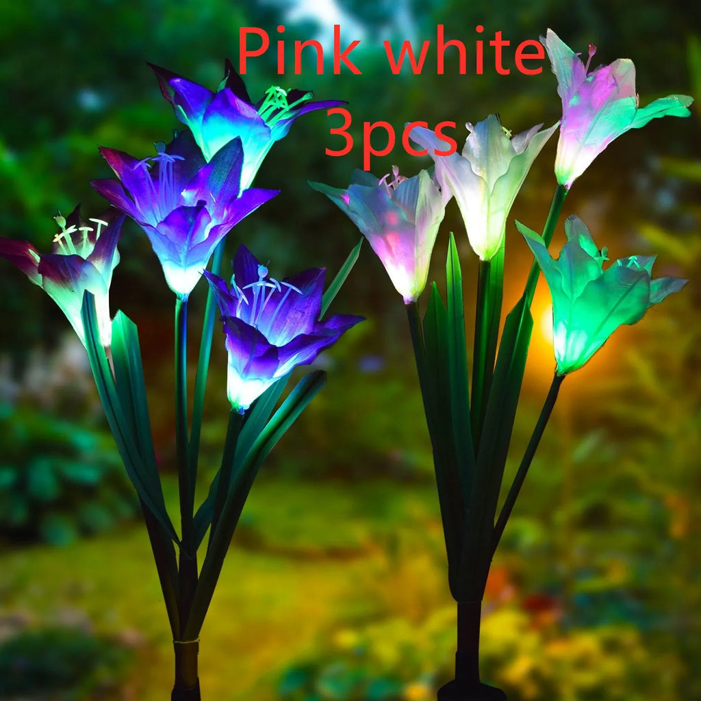 Outdoor solar garden light with 7 colourful LEDs and lily design, IP65 waterproof