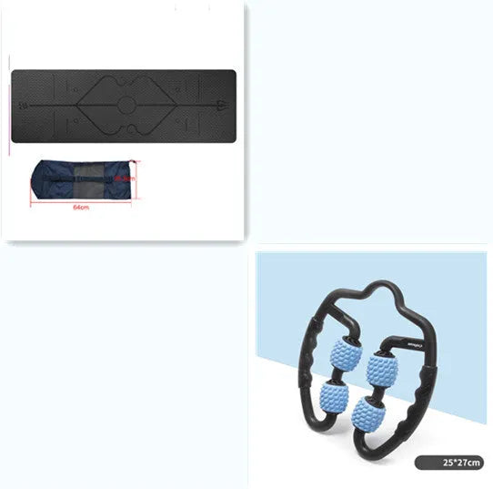 TPE yoga mat 6mm thick with body position line in bamboo blue, non-slip fitness mat for exercise