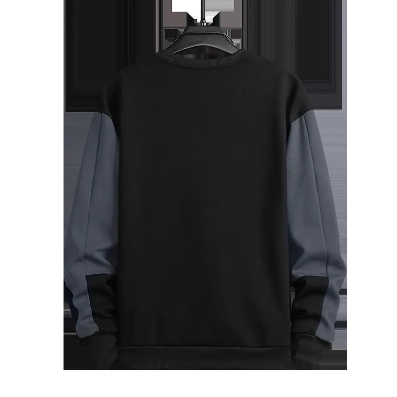 Long-sleeved round neck top in loose fit with colour-block pattern, polyester, available in black grey blue khaki white