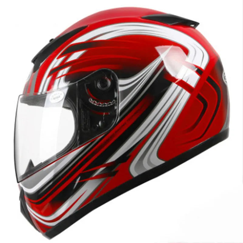 Blue ABS full face motorcycle helmet with integrated sun visor and quick release chin strap