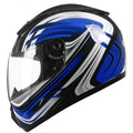 Blue ABS full face motorcycle helmet with integrated sun visor and quick release chin strap