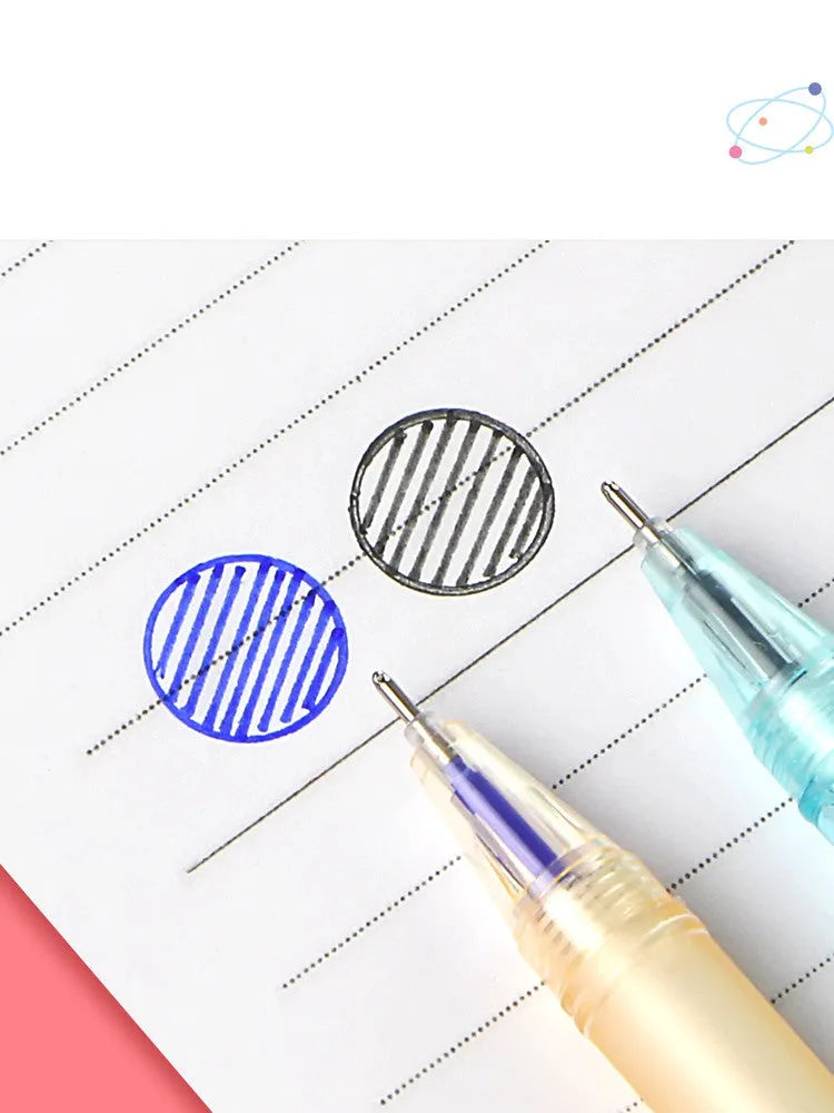 Erasable gel pen with 0.5mm needle tip, plastic barrel, cap closure, cartoon design in crystal blue ink
