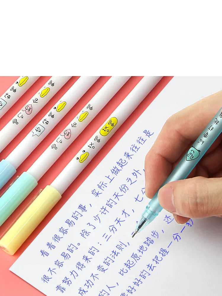 Erasable gel pen with 0.5mm needle tip, plastic barrel, cap closure, cartoon design in crystal blue ink