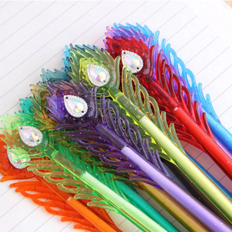 Cute feather peacock colour gel pen set with 12 colours and replaceable refills