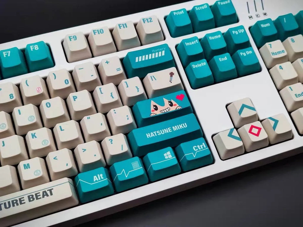 PBT sublimation keycap set in black pink colour with animation print for 104-key keyboard