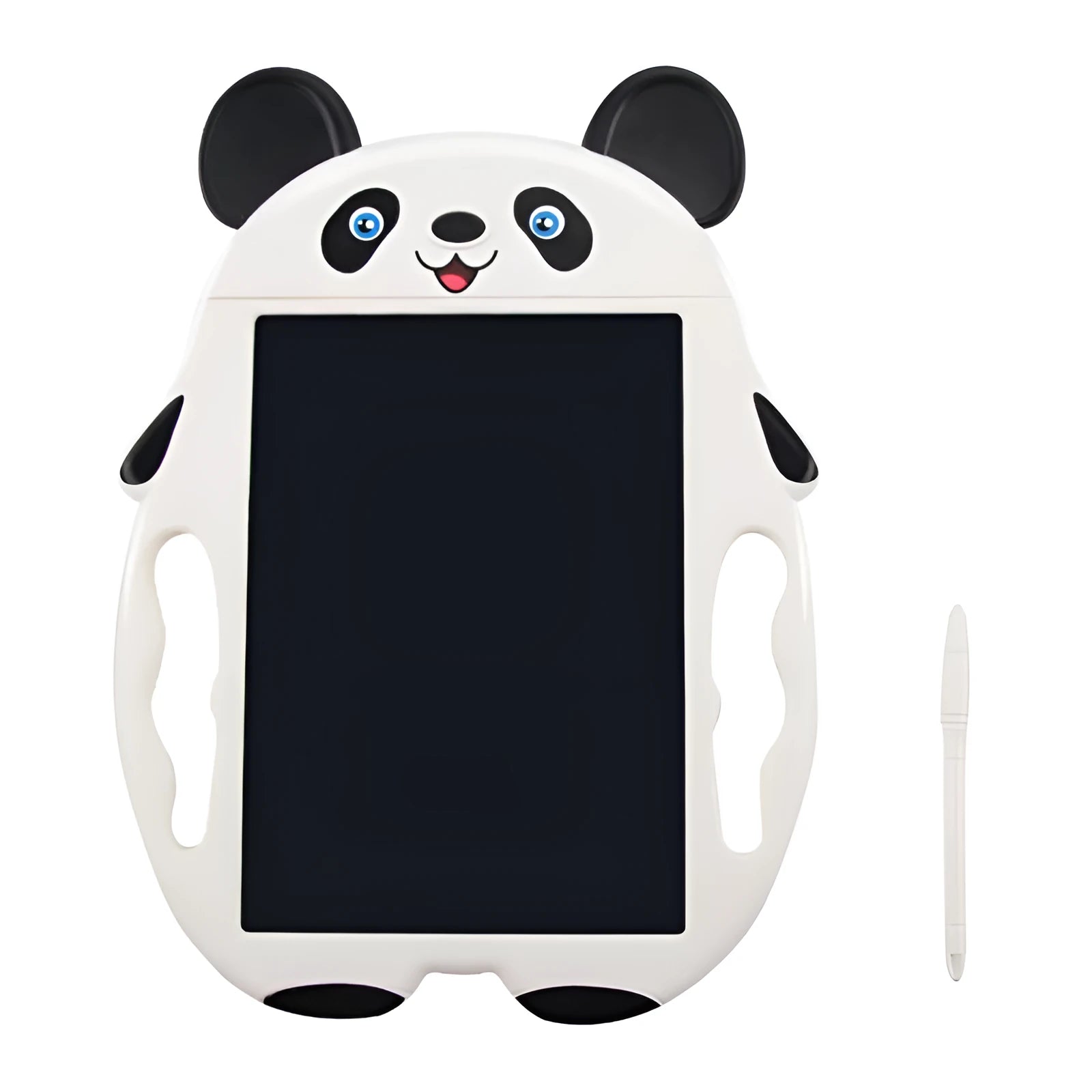 Panda-design LCD electronic drawing board with a clear button on a blue ABS plastic frame.