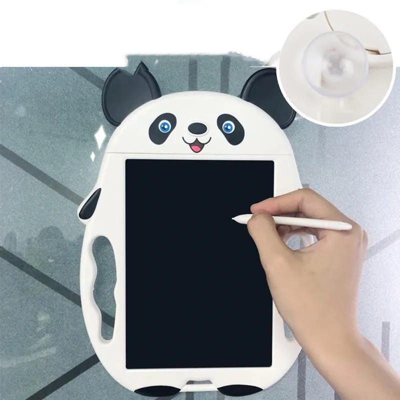 Panda-design LCD electronic drawing board with a clear button on a blue ABS plastic frame.