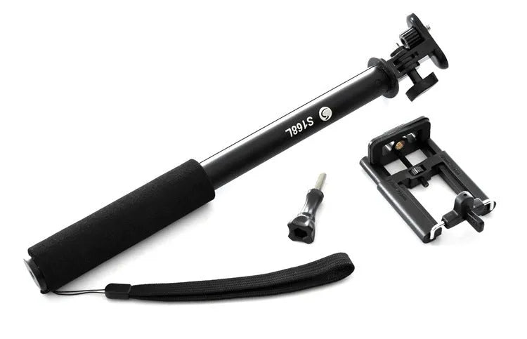 Aluminum alloy selfie stick with telescopic pole and Bluetooth remote for mobile phone photography