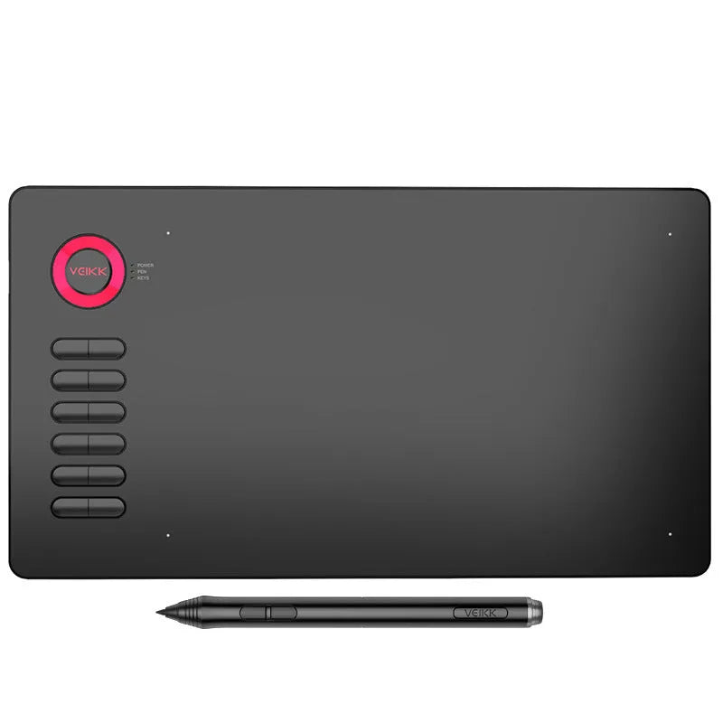 VEIKK A15 electronic digital graphic drawing tablet in black with stylus pen and USB-C cable on desk