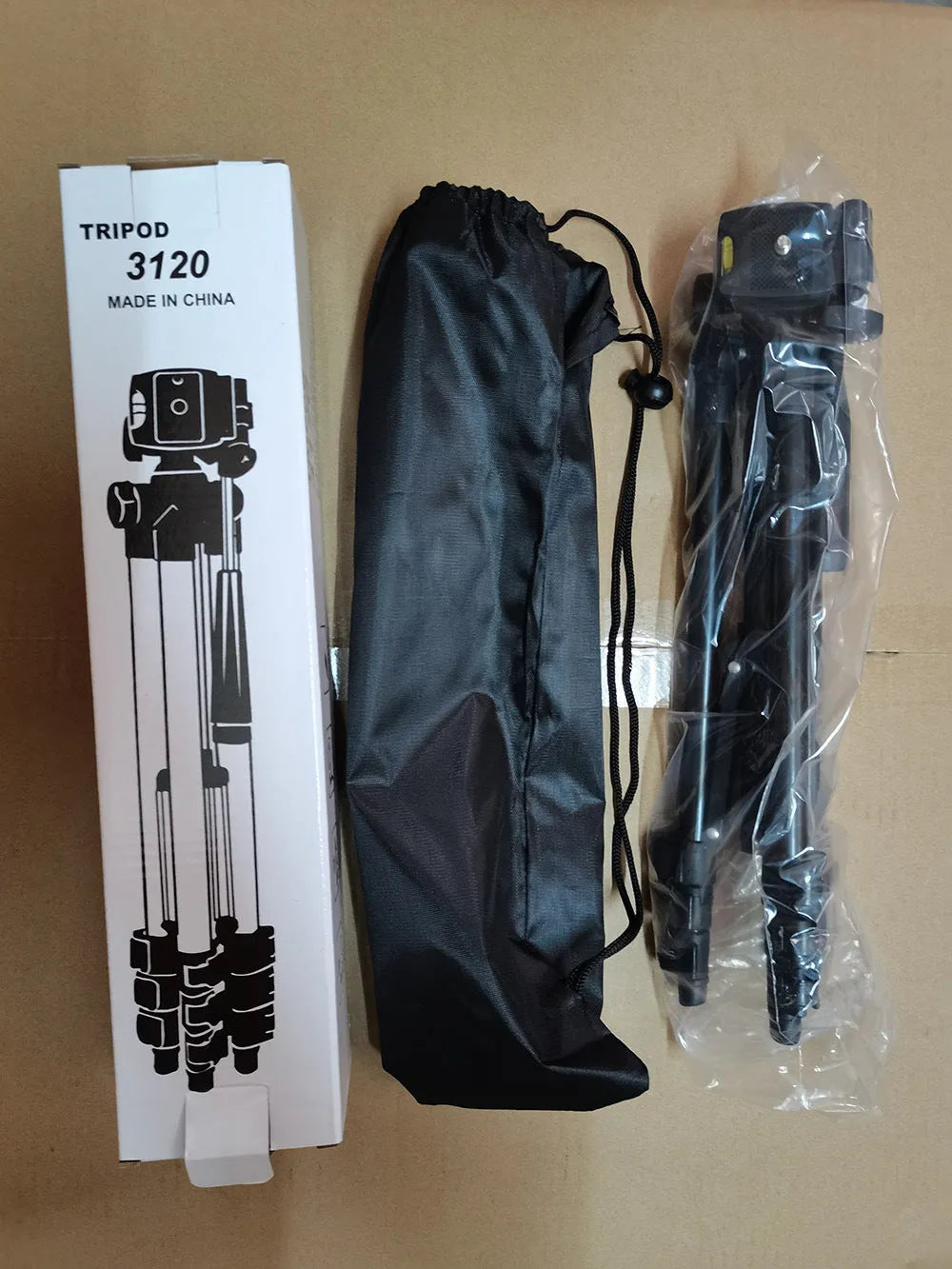 Black aluminium alloy portable tripod with 3D head extended to full height.