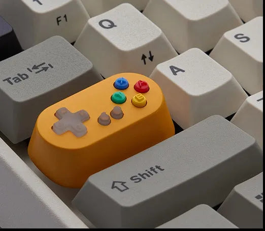 Game console handle keyboard with metal transparent keycaps and Holyoops switch button in white, pink, green, or orange colour options