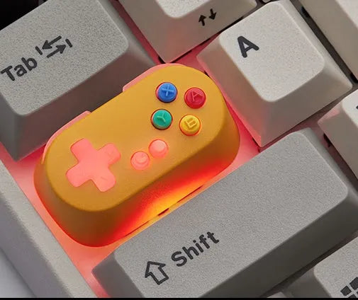 Game console handle keyboard with metal transparent keycaps and Holyoops switch button in white, pink, green, or orange colour options