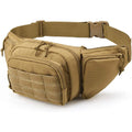 Black tactical multifunctional waist bag with adjustable straps, shown worn on the waist.