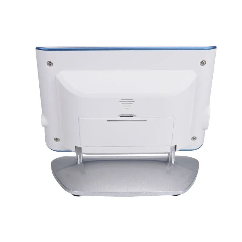 White dental root canal length measuring instrument with 4.5 inch colour screen and rechargeable battery on a clinic tray