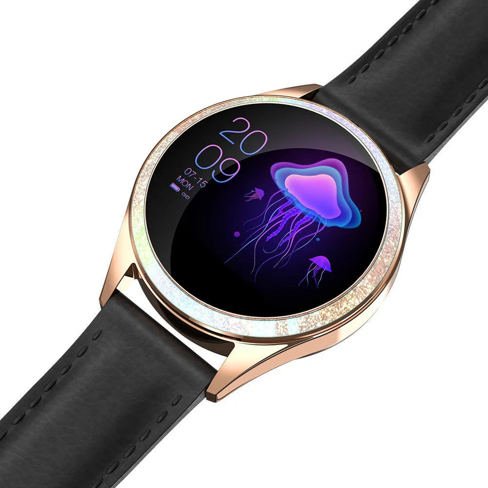 Women's smart bracelet watch with stainless steel band and 1.04-inch glass screen