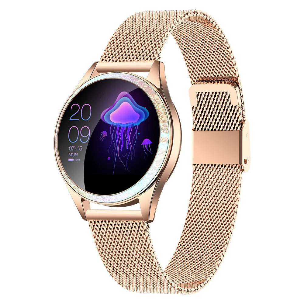 Women's smart bracelet watch with stainless steel band and 1.04-inch glass screen