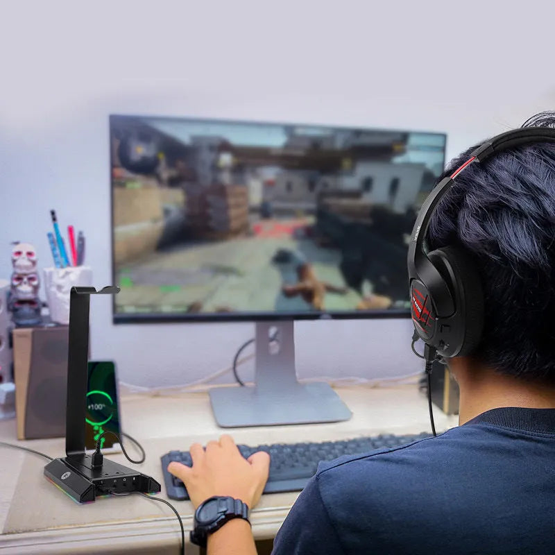 Computer headset hanger bracket mounted on monitor, detachable design, 0.5 kg weight