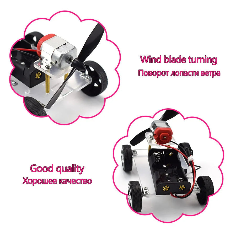 Children's DIY wind car electronic science experiment kit with acrylic, metal, and plastic components