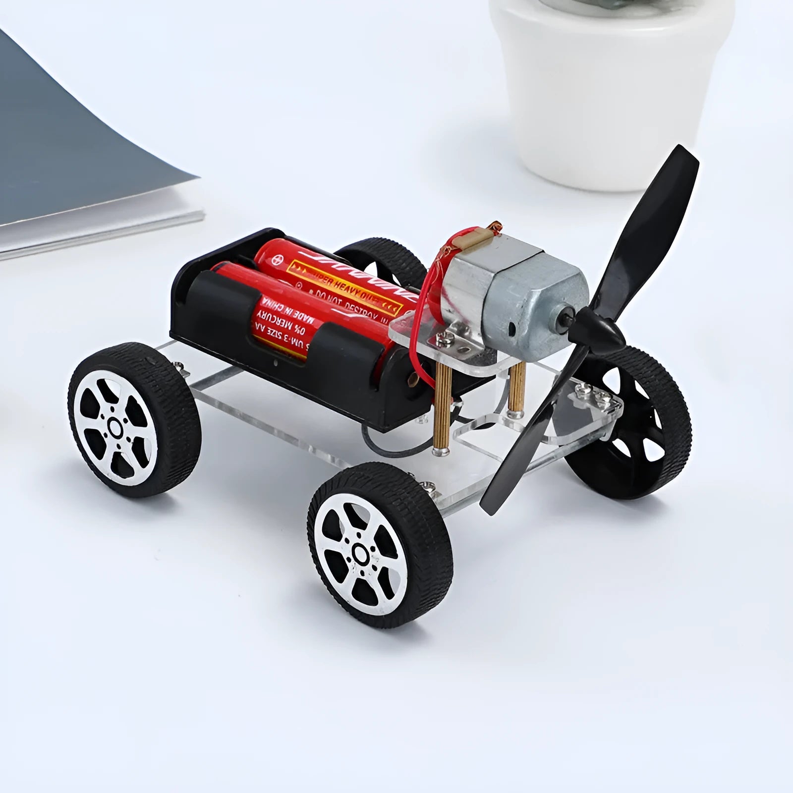 Children's DIY wind car electronic science experiment kit with acrylic, metal, and plastic components
