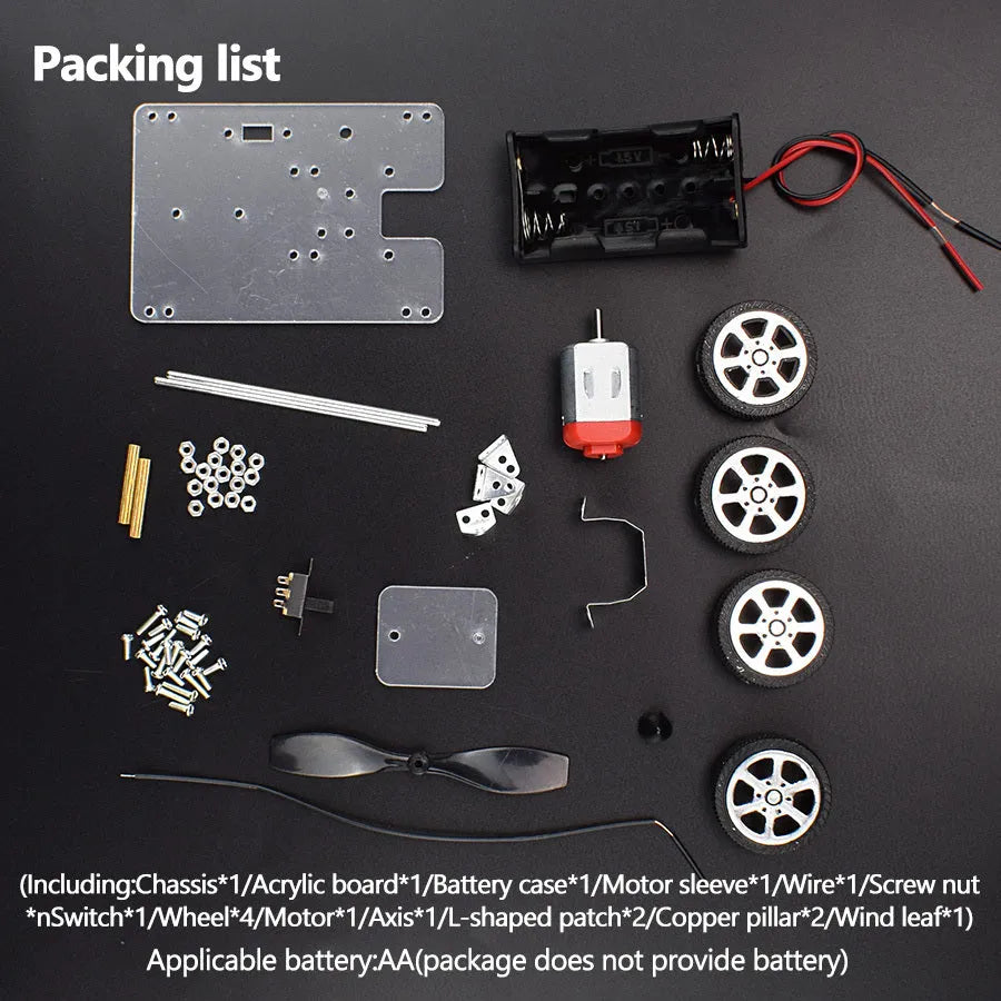 Children's DIY wind car electronic science experiment kit with acrylic, metal, and plastic components