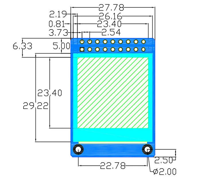 1.3 inch square IPS LCD colour display module with 18-pin connector