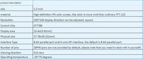 1.3 inch square IPS LCD display module with 240x240 resolution and 18-pin connector.