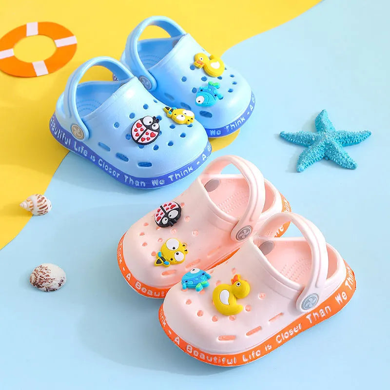 Children's PVC porous cartoon slippers with animal prints in yellow, blue, pink colours