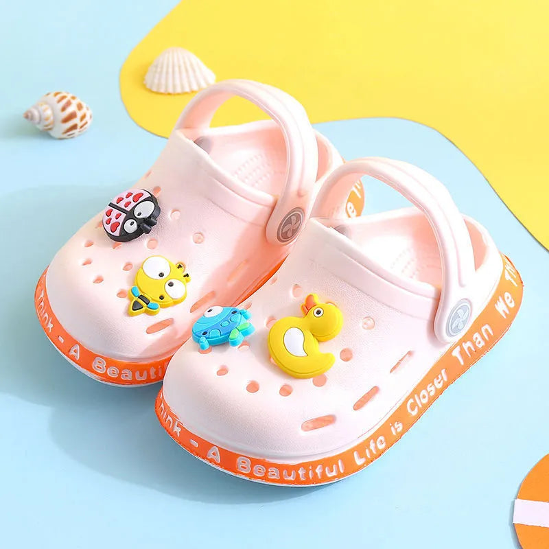 Children's PVC porous cartoon slippers with animal prints in yellow, blue, pink colours